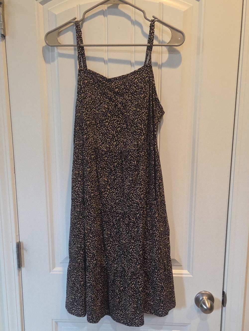 Old Navy Black/Tan Speckled Tiered Cami Mini Swing Dress, Women's Size Medium